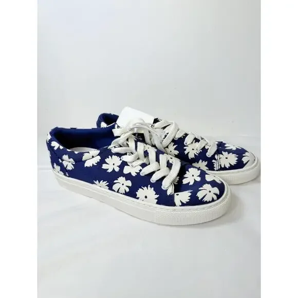 NWT J. Crew Blue Floral Canvas Lace Up Casual Sneakers Shoes Size 9 - Picture 4 of 10